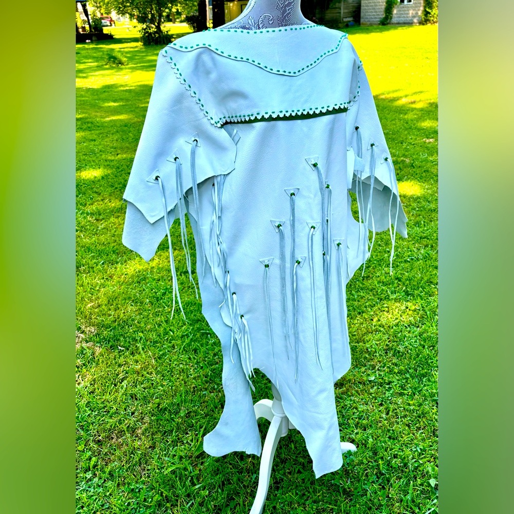 Elegant White Leather Fringe Indian Dress